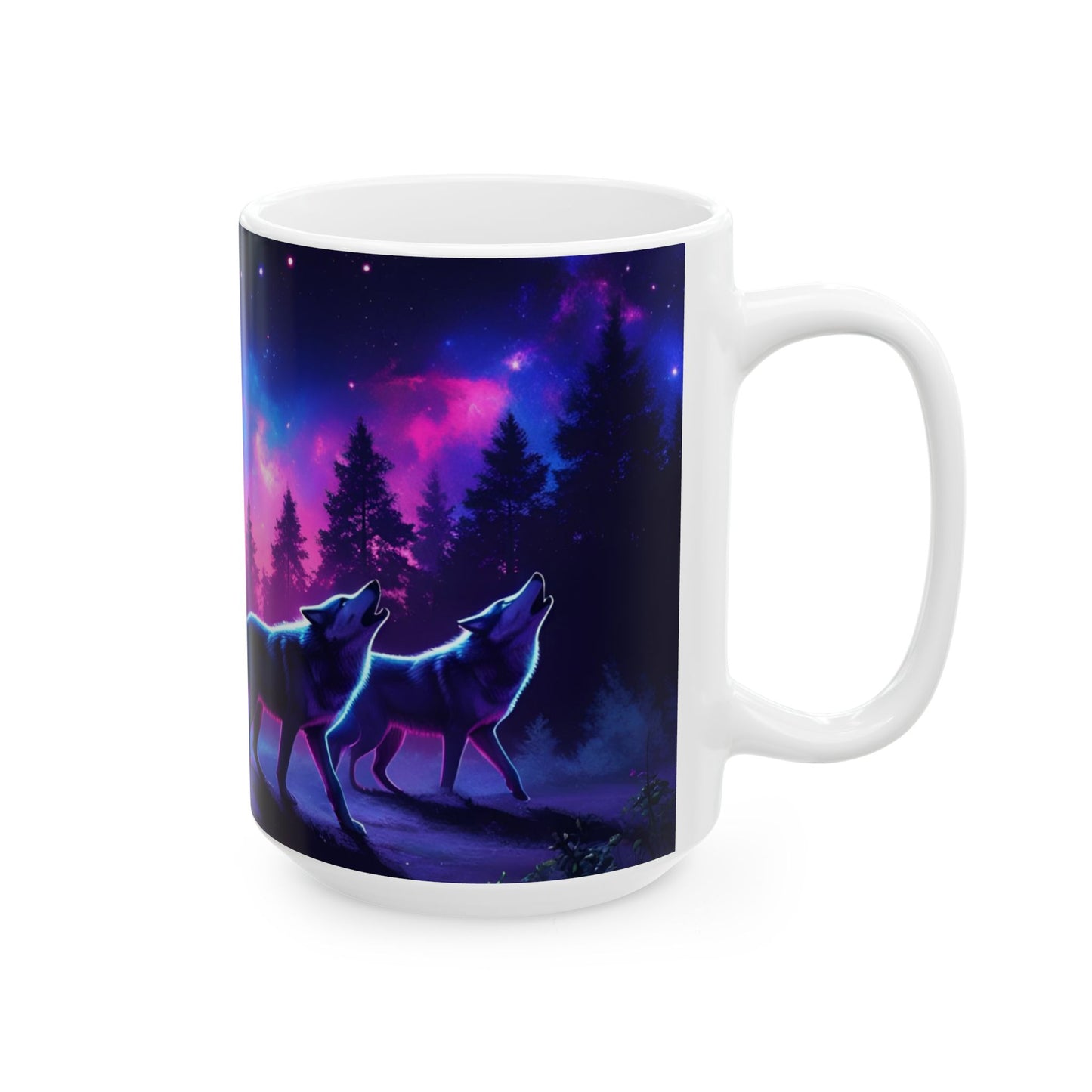 Mystical Wolf Ceramic Mug, Nature Lover Gift, Fantasy Coffee Cup, Night Sky Mug, Celestial Decor, Animal Enthusiast Gift