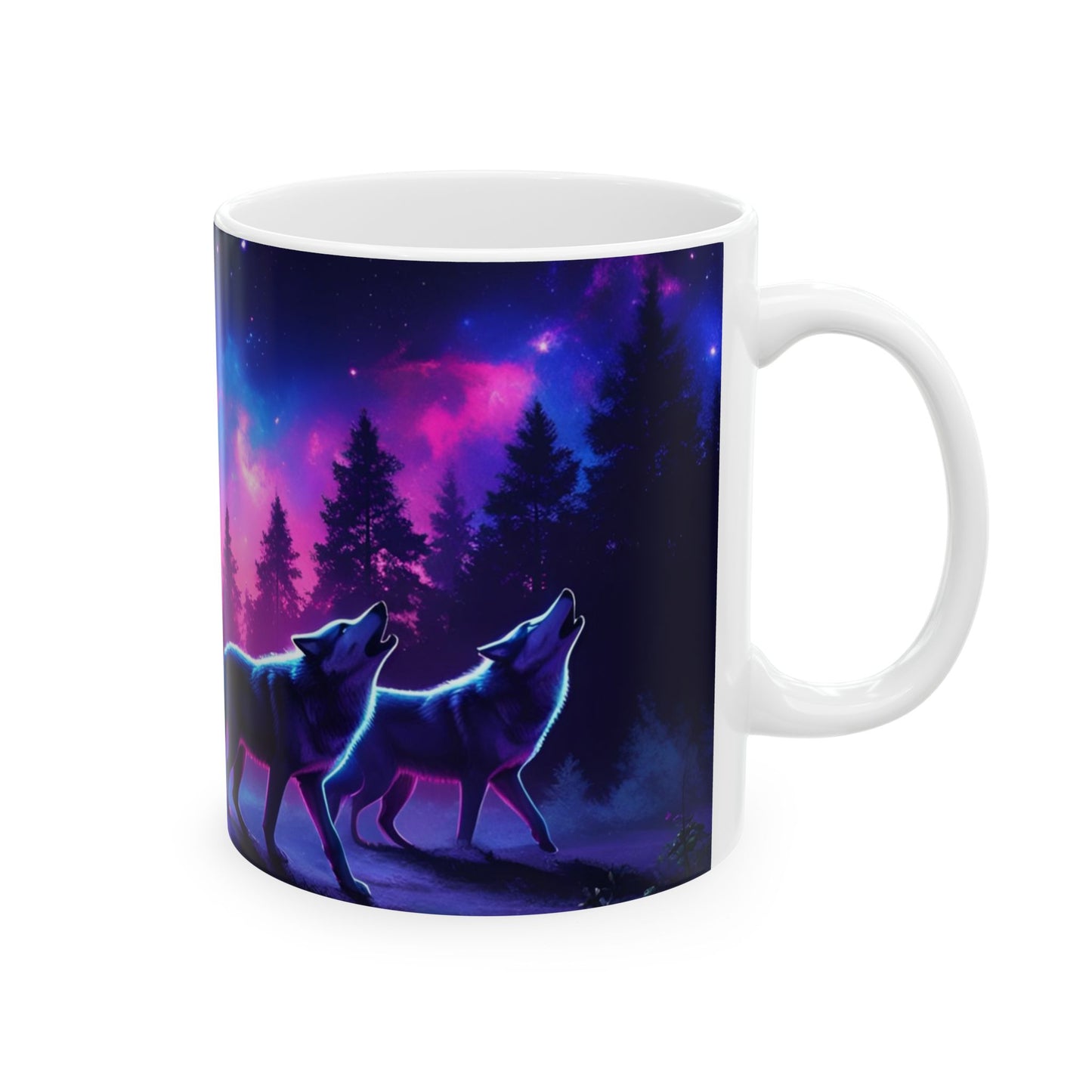 Mystical Wolf Ceramic Mug, Nature Lover Gift, Fantasy Coffee Cup, Night Sky Mug, Celestial Decor, Animal Enthusiast Gift