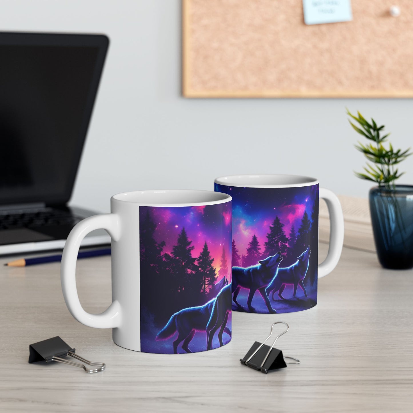Mystical Wolf Ceramic Mug, Nature Lover Gift, Fantasy Coffee Cup, Night Sky Mug, Celestial Decor, Animal Enthusiast Gift