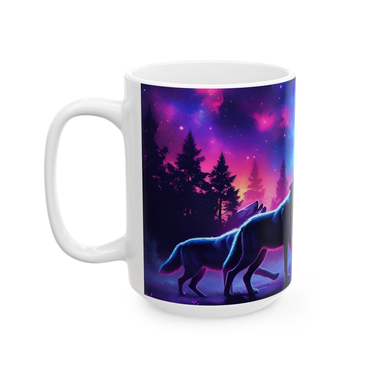 Mystical Wolf Ceramic Mug, Nature Lover Gift, Fantasy Coffee Cup, Night Sky Mug, Celestial Decor, Animal Enthusiast Gift