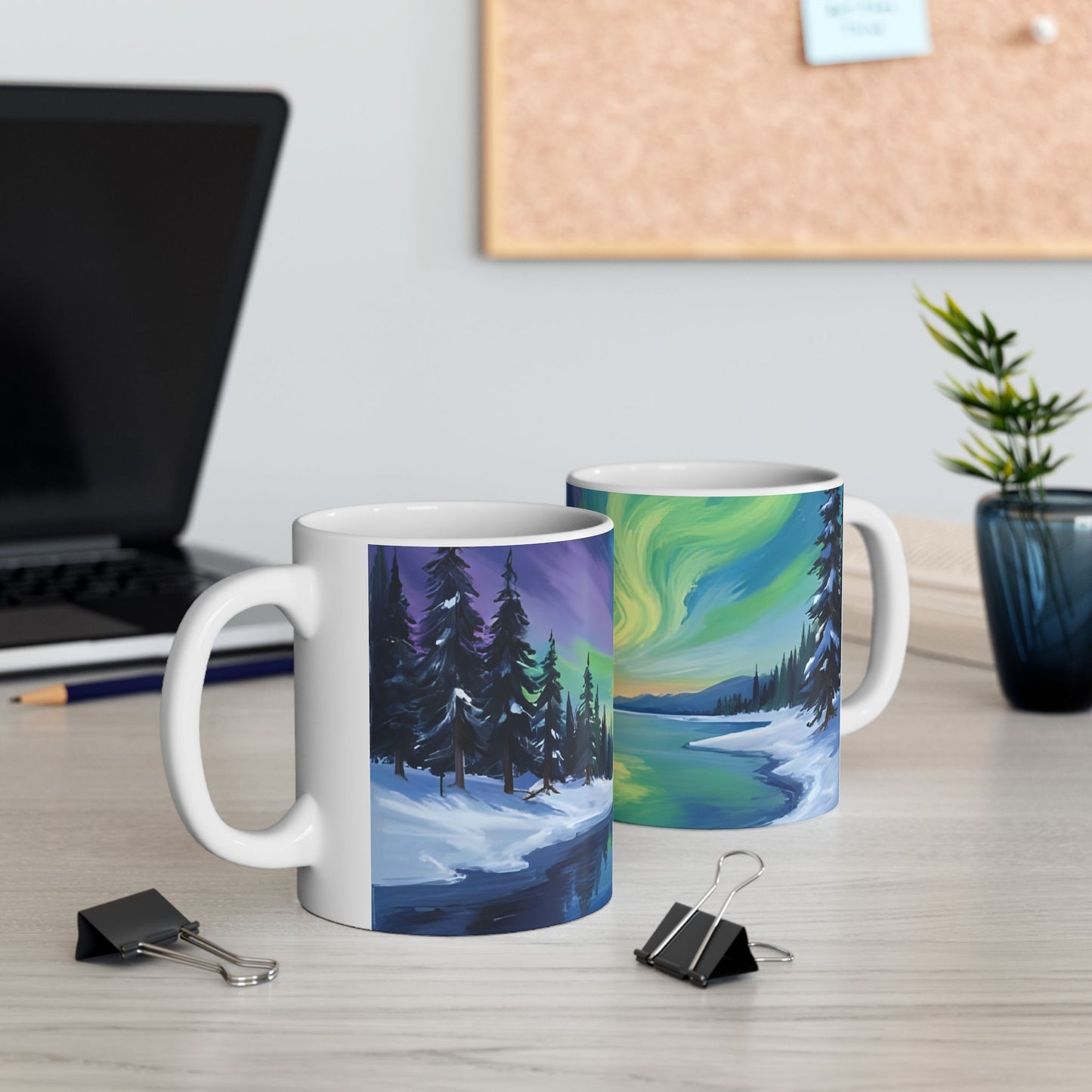 Aurora Borealis Ceramic Mug, Nature Lover Gift, Art Mug, Cozy Home Decor, Coffee Cup, Camping Accessories