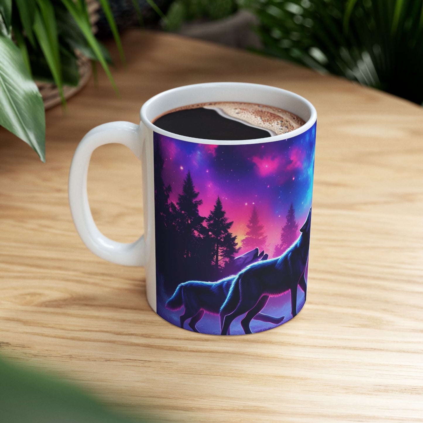 Mystical Wolf Ceramic Mug, Nature Lover Gift, Fantasy Coffee Cup, Night Sky Mug, Celestial Decor, Animal Enthusiast Gift