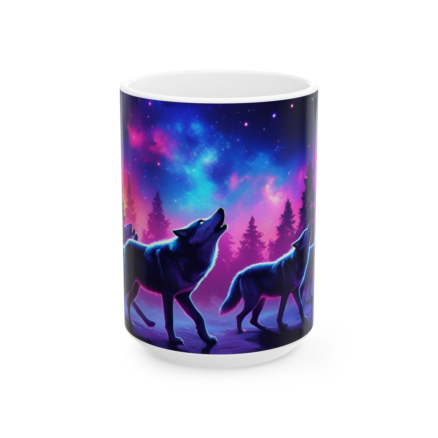 Mystical Wolf Ceramic Mug, Nature Lover Gift, Fantasy Coffee Cup, Night Sky Mug, Celestial Decor, Animal Enthusiast Gift