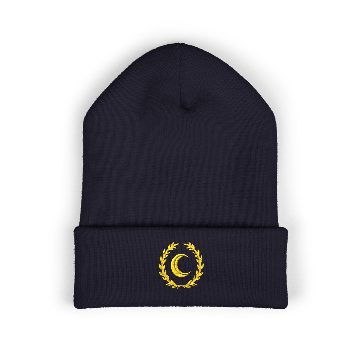 Golden Crescent Beanie – Embroidered Minimal