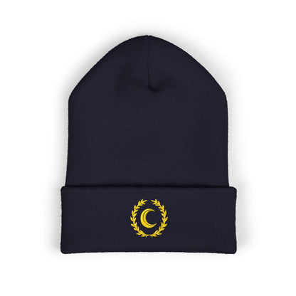 Golden Crescent Beanie – Embroidered Minimal
