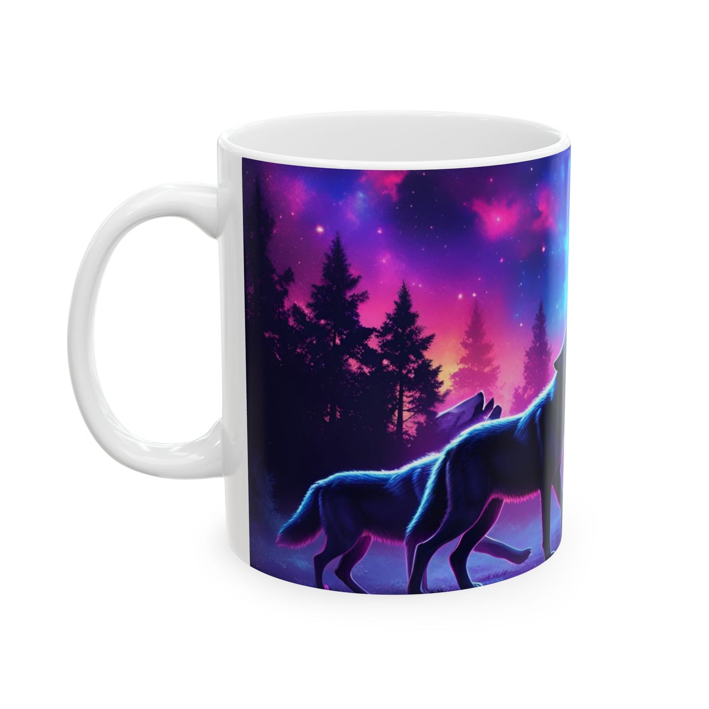 Mystical Wolf Ceramic Mug, Nature Lover Gift, Fantasy Coffee Cup, Night Sky Mug, Celestial Decor, Animal Enthusiast Gift