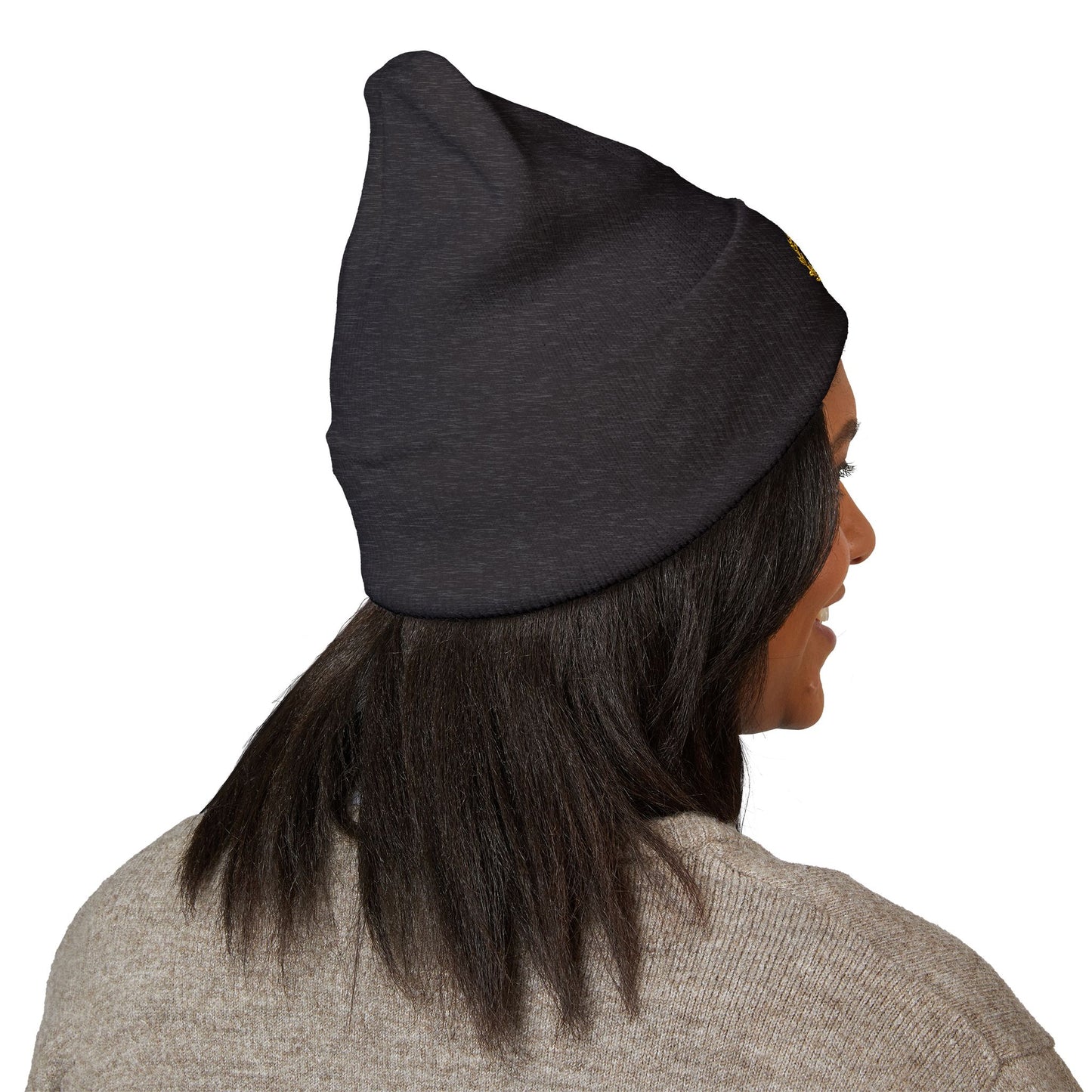 Golden Crescent Beanie – Embroidered Minimal