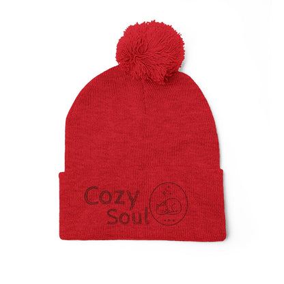 Cozy Soul Pom-Pom Beanie – Embroidered Knit Hat