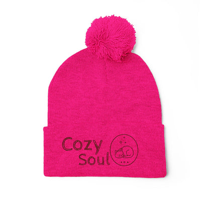 Cozy Soul Pom-Pom Beanie – Embroidered Knit Hat