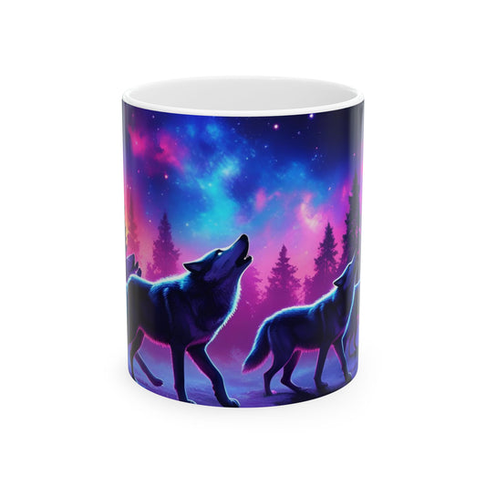 Mystical Wolf Ceramic Mug, Nature Lover Gift, Fantasy Coffee Cup, Night Sky Mug, Celestial Decor, Animal Enthusiast Gift