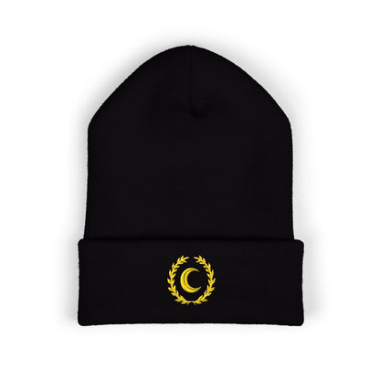 Golden Crescent Beanie – Embroidered Minimal