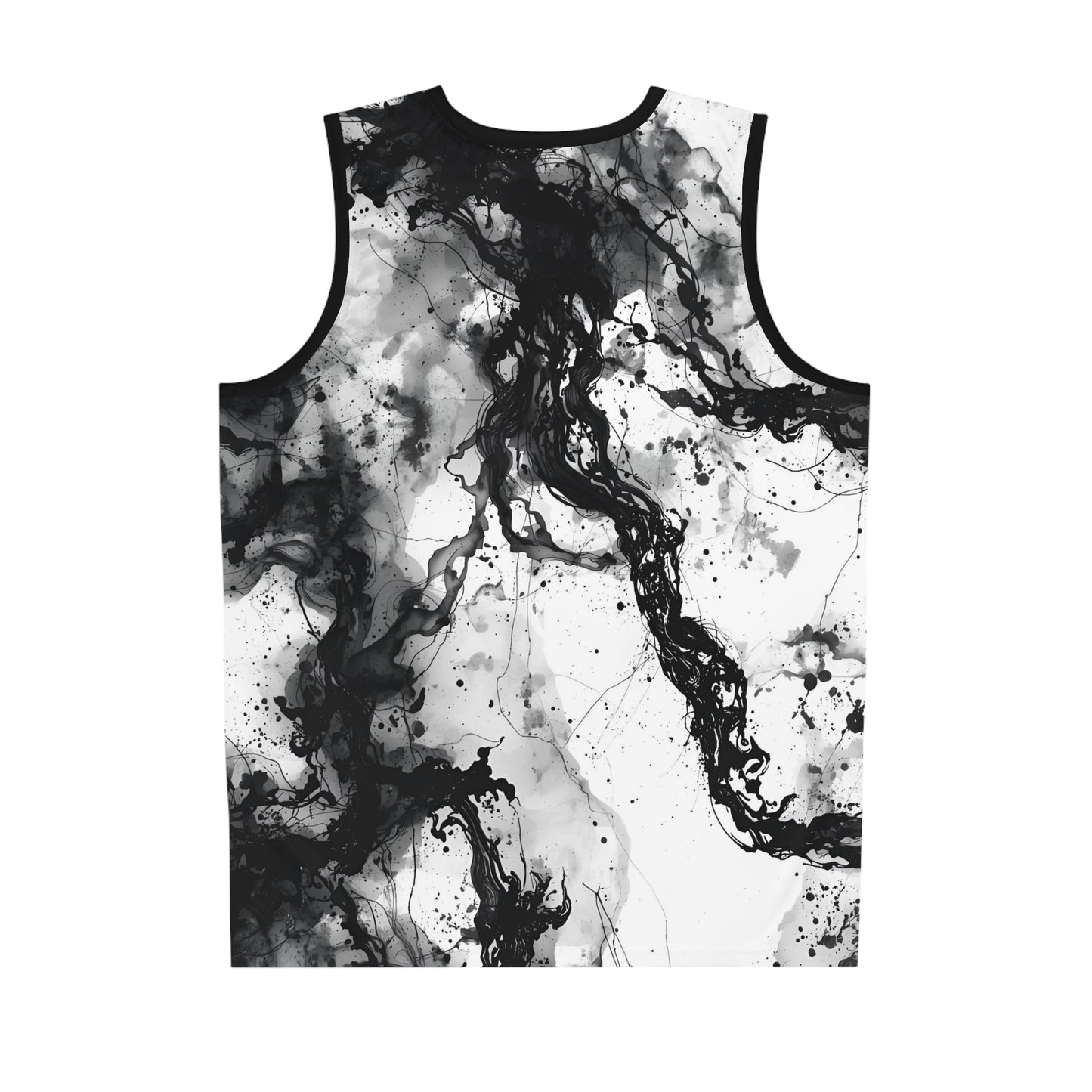 Abstract Ink Basketball Jersey – Black and White Flow