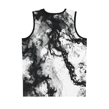Abstract Ink Basketball Jersey – Black and White Flow