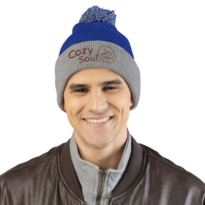 Cozy Soul Pom-Pom Beanie – Embroidered Knit Hat