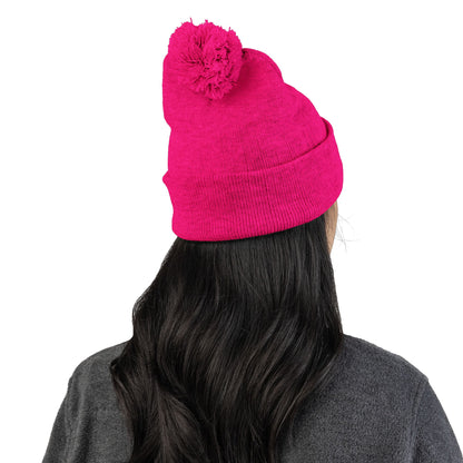 Cozy Soul Pom-Pom Beanie – Embroidered Knit Hat