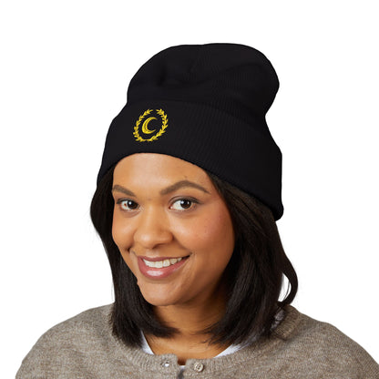 Golden Crescent Beanie – Embroidered Minimal