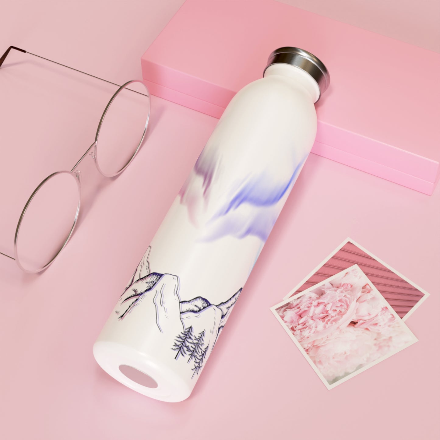 Mountain Aura Slim Water Bottle, Eco-Friendly Insulated Bottle, Adventure Water Bottle, Gift for Hikers, Travel Mug