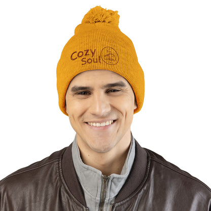 Cozy Soul Pom-Pom Beanie – Embroidered Knit Hat
