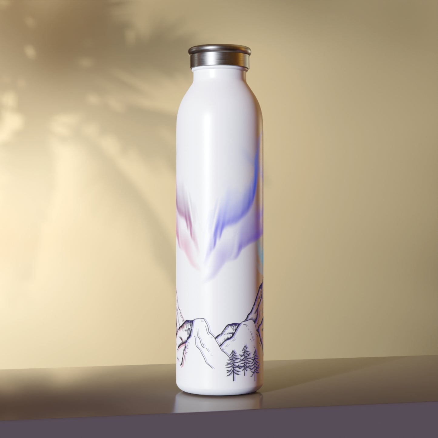 Mountain Aura Slim Water Bottle, Eco-Friendly Insulated Bottle, Adventure Water Bottle, Gift for Hikers, Travel Mug