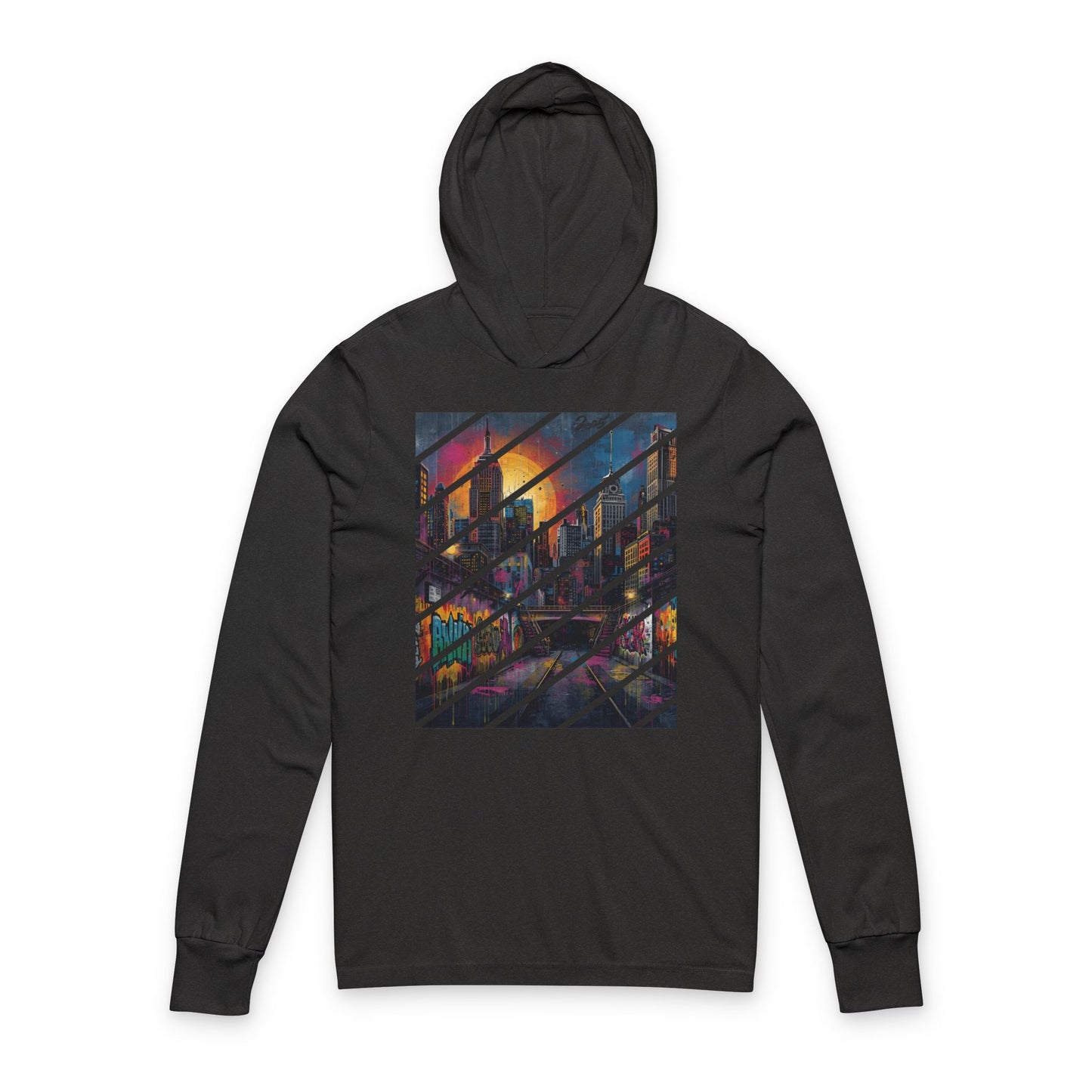 Urban Sunset Graffiti Hoodie – Street Art-Inspired Long Sleeve