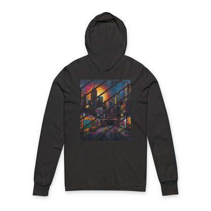 Urban Sunset Graffiti Hoodie – Street Art-Inspired Long Sleeve