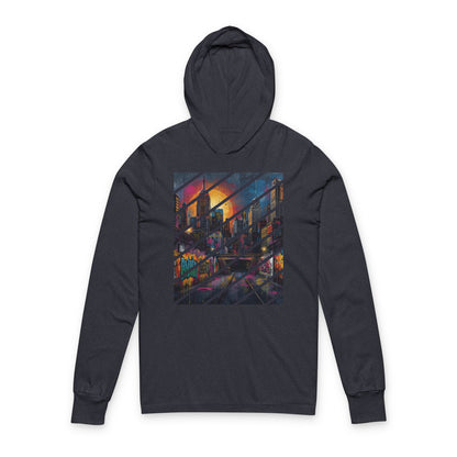 Urban Sunset Graffiti Hoodie – Street Art-Inspired Long Sleeve
