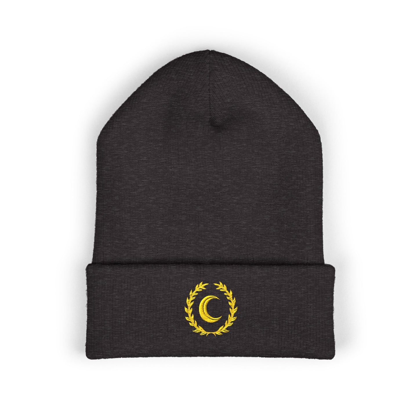 Golden Crescent Beanie – Embroidered Minimal