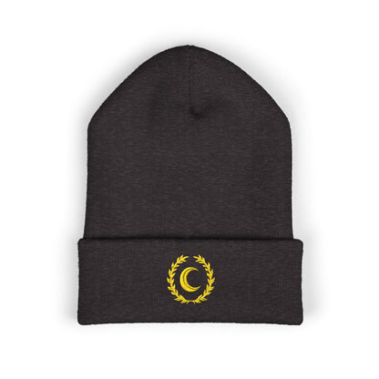 Golden Crescent Beanie – Embroidered Minimal