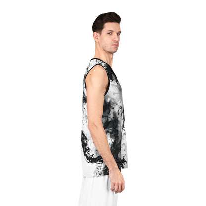 Abstract Ink Basketball Jersey – Black and White Flow