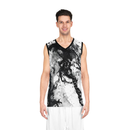 Abstract Ink Basketball Jersey – Black and White Flow