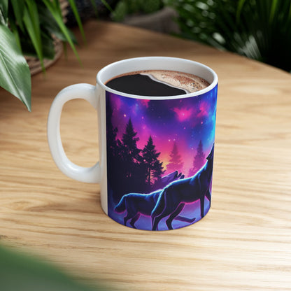 Mystical Wolf Ceramic Mug, Nature Lover Gift, Fantasy Coffee Cup, Night Sky Mug, Celestial Decor, Animal Enthusiast Gift