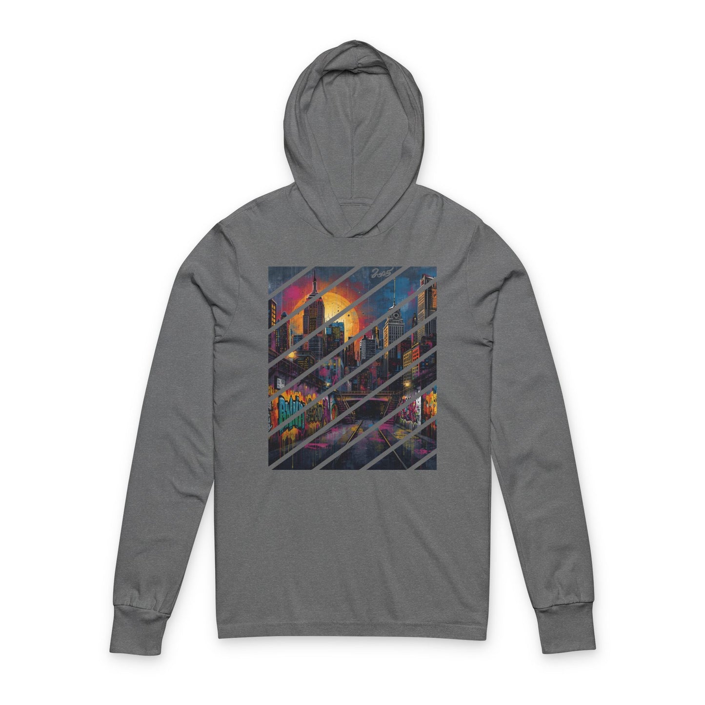 Urban Sunset Graffiti Hoodie – Street Art-Inspired Long Sleeve
