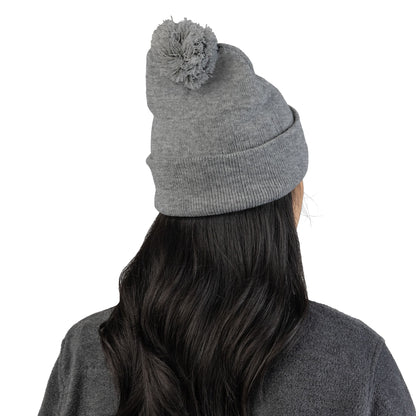 Cozy Soul Pom-Pom Beanie – Embroidered Knit Hat