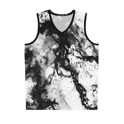 Abstract Ink Basketball Jersey – Black and White Flow
