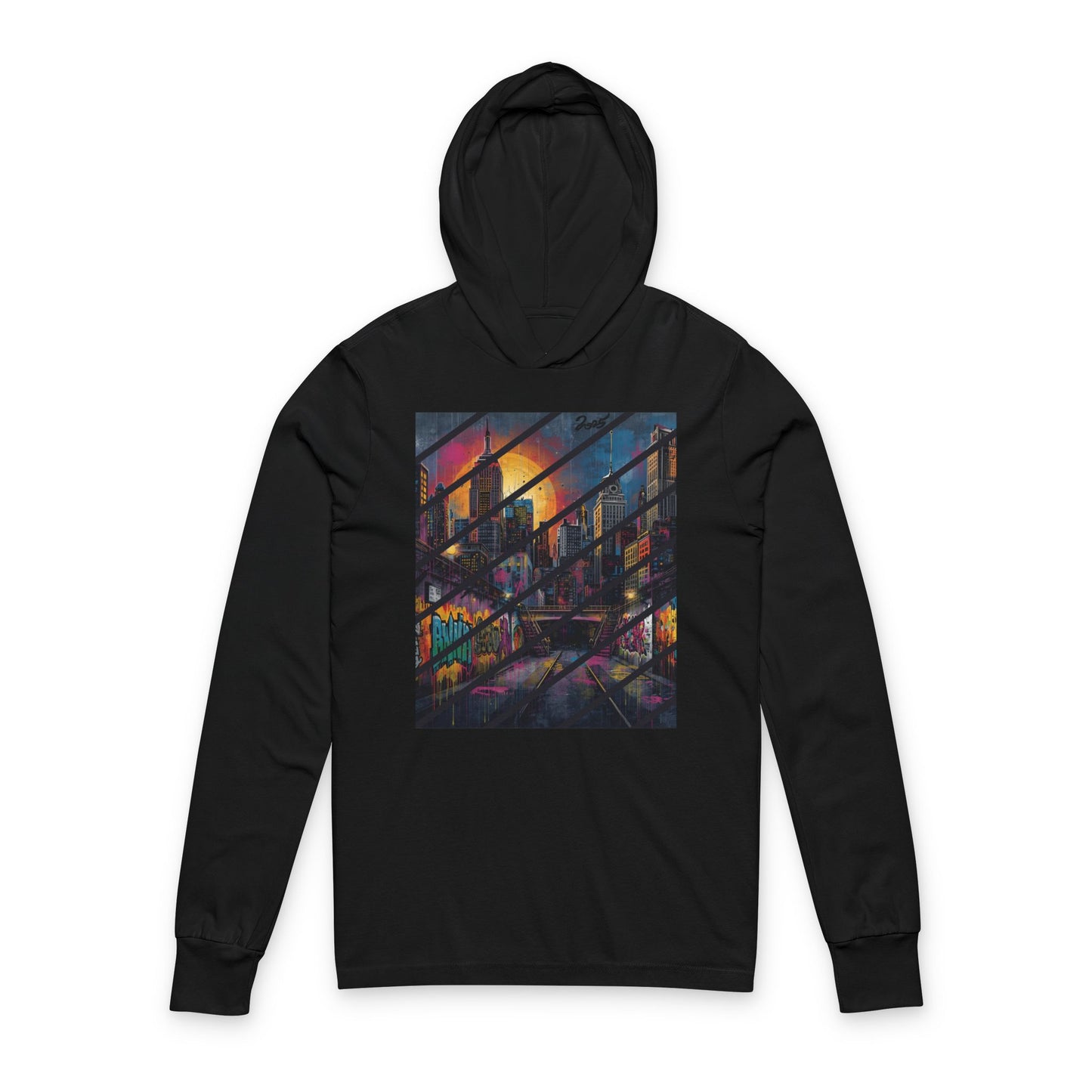 Urban Sunset Graffiti Hoodie – Street Art-Inspired Long Sleeve