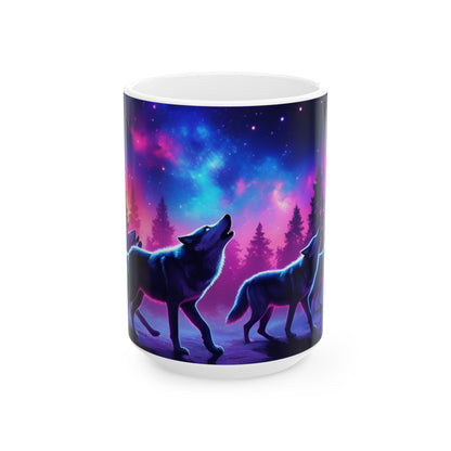 Mystical Wolf Ceramic Mug, Nature Lover Gift, Fantasy Coffee Cup, Night Sky Mug, Celestial Decor, Animal Enthusiast Gift