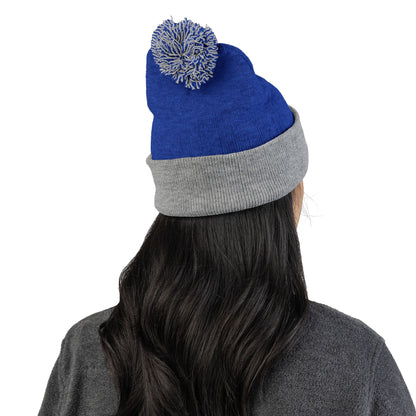 Cozy Soul Pom-Pom Beanie – Embroidered Knit Hat