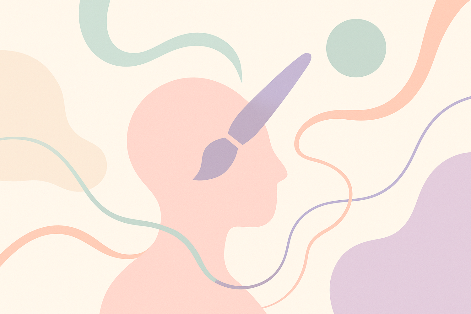 Minimal, modern illustration symbolizing creativity and self-expression. Abstract shapes with smooth gradients and flowing lines in soft pastel colors. Clean, uplifting, professional design. No text, no people